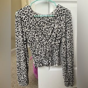 Zara leopard print pleated top with tie closure